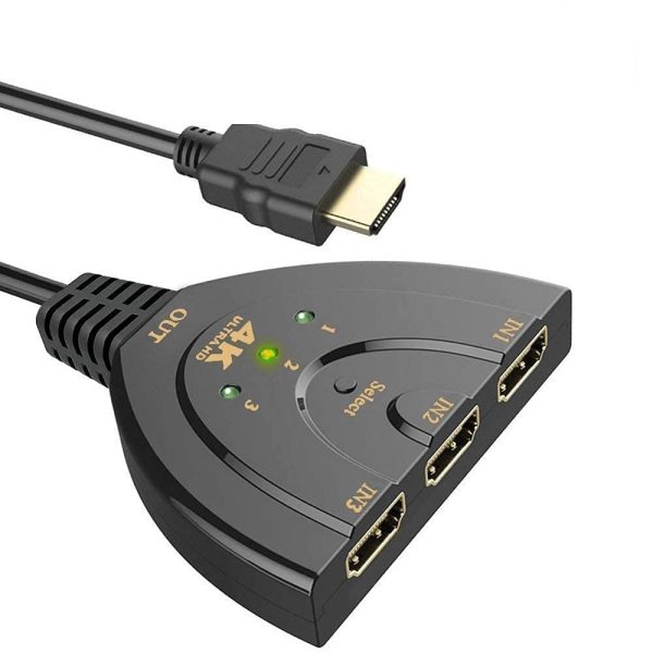 3-Port HDMI Switch 4K, 3x1 Switcher (Automatic Switching)