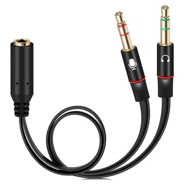 2 Male to 1 Female 3.5mm Headphone Mic Audio Y Splitter